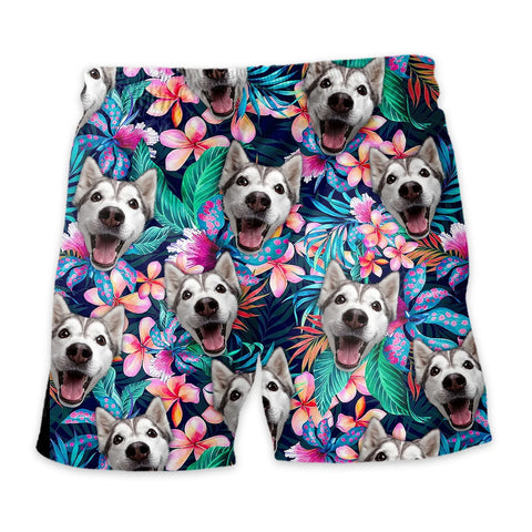Image of Personalize Pet Hawaiian Shirt Set, Tropical Floral Palm Leaves Custom Dog Face Hawaiian Shirts and Short Set, Gift For Pet Lover