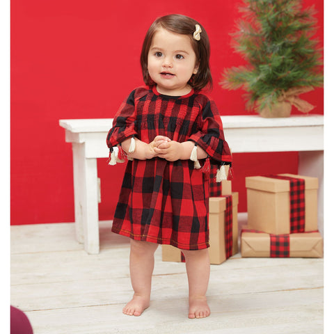 Image of Mud Pie Baby Girls Christmas Alpine Village Smocked Buffalo Check Dress
