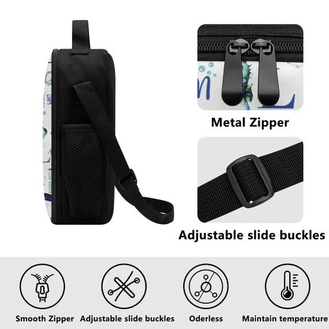 Image of Personalized Kids Backpack and Lunch Box Set, Custom Name Under The Sea Animal Backpack With Vertical Lunch Box, Backpacks Matching Combo