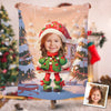 Personalized Baby Girl Christmas Custom Photo Blanket, Girl Christmas Blanket, Christmas Theme Blanket, Girl Santa Hat Blanket, Christmas Gift