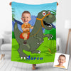 Personalized Dinosaur Baby Custom Photo Blanket, Boy Ride A Dinosaur Blanket, Boy Dinosaur Blanket, Dinosaur Blanket For Baby