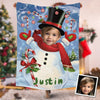 Personalized Merry Christmas Gift Snowman Custom Photo Blanket, Christmas Snowman Face Blanket, Baby Christmas Blanket, Christmas Gift