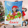 Personalized Christmas Elf On The Train Custom Photo Blanket, Christmas Elf Girl Blanket, Elf Girl Blanket, Christmas Train Blanket, Christmas Gift