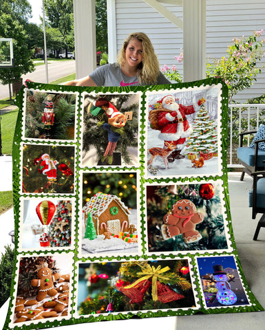 Image of Personalized Christmas Holiday Postage Stamp Blanket, Christmas Gingerbread Blanket, Christmas Gift
