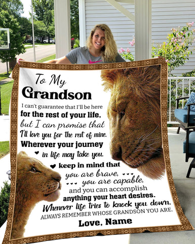Image of Personalized To My Grandson Blanket, Custom Lion Grandson Blanket, Message Blanket, Birthday Gift Blanket, Gift For Grandson