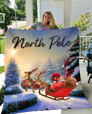 Image of Personalized North Pole Blanket, Personalized Blanket, Christmas Blanket, Sherpa Blanket, Fleece Blanket, Christmas Gift