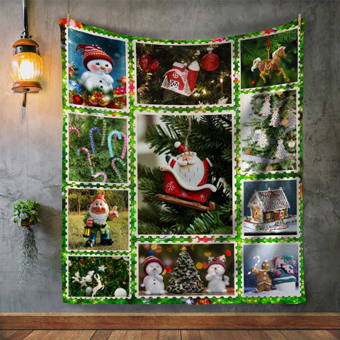 Image of Personalized Christmas Holiday Postage Stamp Blanket, Christmas Blanket, Christmas Santa Snowman Blanket, Christmas Gift