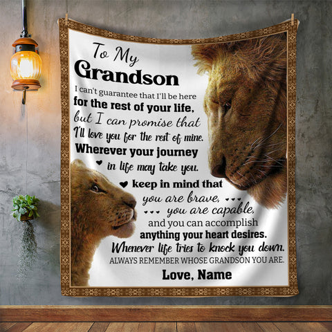 Image of Personalized To My Grandson Blanket, Custom Lion Grandson Blanket, Message Blanket, Birthday Gift Blanket, Gift For Grandson
