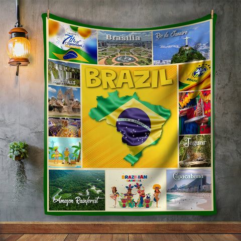 Image of Personalized BRAZIL Custom Blanket, Minky Blanket, Fleece Blanket, Sherpa Blanket, Gift for Mom, Dad