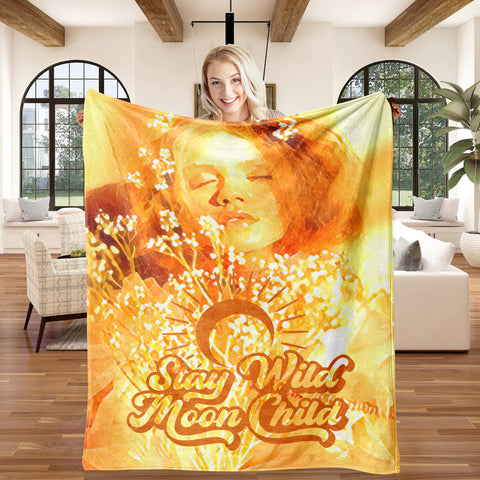 Image of Personalized "Stay Wild Mon Child" Blanket, Custom Girl Stay Wild Blanket, Birthday Gift Blanket, Teen Blanket