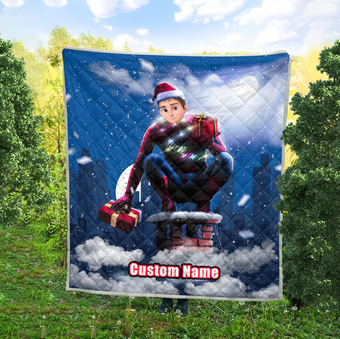 Image of Personalized Christmas Blanket, Custom Spider Boy Santa Christmas Blanket, Santa Spider Blanket, Boy Spider Blanket, Boy Blanket, Christmas Gift