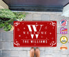 Personalized Initial & Name Christmas Doormat, Welcome Red Doormat, Floormat, Kitchenmat
