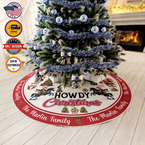Image of Personalized Name Christmas Tree Skirt, Christmas Cowboy Tree Skirt, Christmas Tree Skirt 44''x44'', Christmas Gift