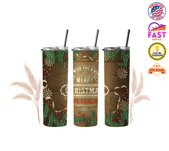 Personalized Name Christmas Tumbler | We Wish You A Verry Merry Christmas Tumbler, 20 oz Stainless Steel Skinny Tumblers with Straw