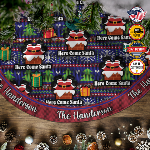 Image of Personalized Name Christmas Tree Skirt, Here Come Santa Tree Skirt, Christmas Tree Skirt 44″× 44″, Christmas Gift