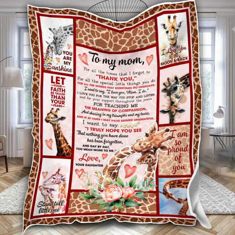 Image of Personalized Mom Blanket, Giraffe Mom & Daughter Blanket, Message Blanket, Mother Blanket, Gift for Mom, Mother's Day Gift