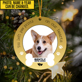 Personalized Pet Memorial Photo Ornament, You Left Paw Prints Dog Cat Ornament, Sympathy Gifts, Memorial Pet Photo Gift