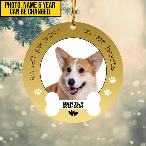 Image of Personalized Pet Memorial Photo Ornament, You Left Paw Prints Dog Cat Ornament, Sympathy Gifts, Memorial Pet Photo Gift