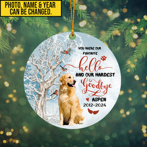 Personalized Pet Memorial Photo Ornament, Favorite Hello Hardest Goodbye Dog Cat Ornament, Pet Sympathy Gifts, Dog Loss Gifts
