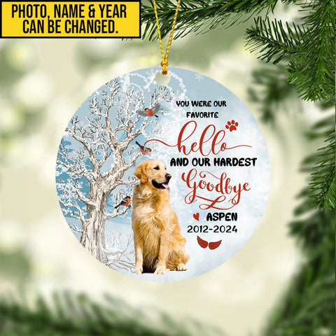 Image of Personalized Pet Memorial Photo Ornament, Favorite Hello Hardest Goodbye Dog Cat Ornament, Pet Sympathy Gifts, Dog Loss Gifts