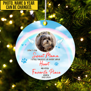 Personalized Pet Memorial Photo Ornament, Don't Cry Sweet Mama Dog Cat Ornament, Sympathy Gifts, Pet Loss Gift