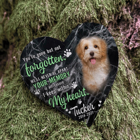 Image of Personalized Pet Memorial Stone With Photo, "You're Gone But Not Forgotten" Dog Cat Grave Stone, Pet Headstone Custom Gifts