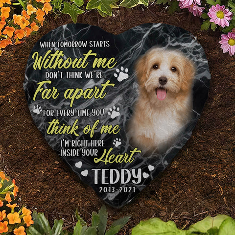 Image of Personalized Pet Memorial Stone With Photo, "When Tomorrow Starts Without Me" Dog Cat Grave Stone, Pet Loss Gifts