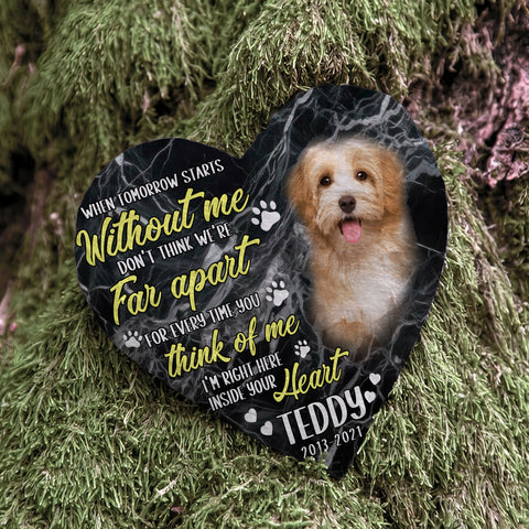 Image of Personalized Pet Memorial Stone With Photo, "When Tomorrow Starts Without Me" Dog Cat Grave Stone, Pet Loss Gifts