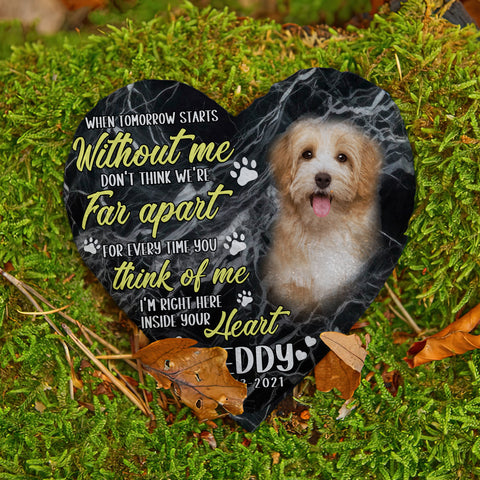 Image of Personalized Pet Memorial Stone With Photo, "When Tomorrow Starts Without Me" Dog Cat Grave Stone, Pet Loss Gifts