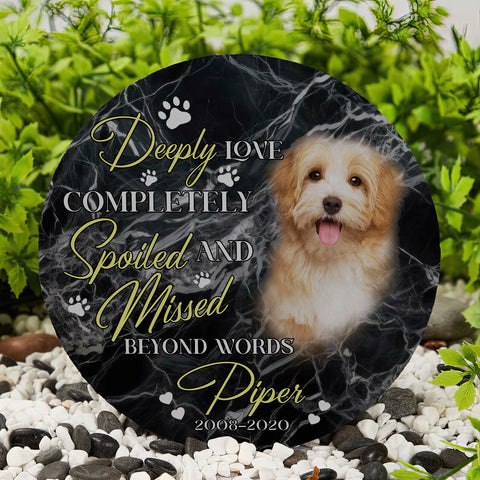 Image of Personalized Pet Memorial Stone With Photo, Deeply Love Completely Spoiled And Missed Beyond Words Dog Cat Stone