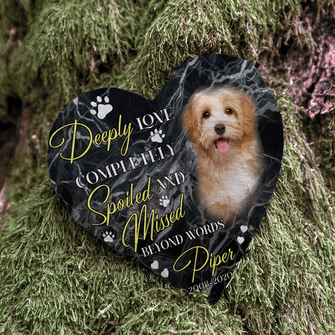 Image of Personalized Pet Memorial Stone With Photo, Deeply Love Completely Spoiled And Missed Beyond Words Dog Cat Stone