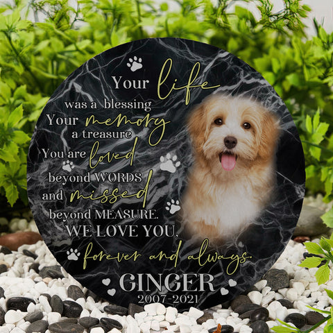 Image of Personalized Pet Memorial Stone With Photo, Your Life Was A Blessing Dog Cat Stone, Pet Sympathy Gifts