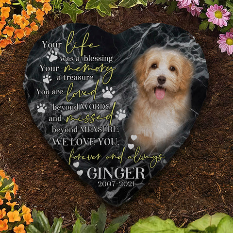 Image of Personalized Pet Memorial Stone With Photo, Your Life Was A Blessing Dog Cat Stone, Pet Sympathy Gifts