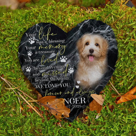 Image of Personalized Pet Memorial Stone With Photo, Your Life Was A Blessing Dog Cat Stone, Pet Sympathy Gifts