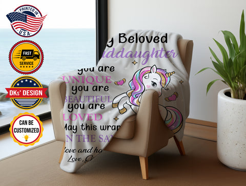 Image of Personalized Unicorn Granddaughter Blanket, Custom Name Blanket, To My Granddaughter Blanket, Message Blanket, Granddaughter Gift