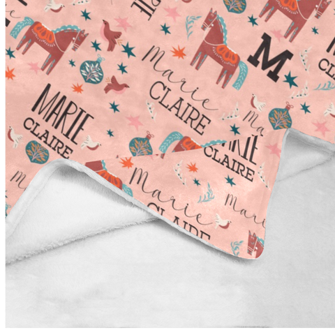 Image of Personalized Christmas Horse Blanket, Custom Western Christmas Blanket, Cowboy Christmas Blanket, Horse Lover Blanket, Christmas Gift