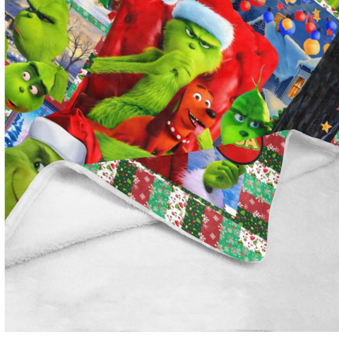 Image of Personalized Christmas Grinch Blanket, Custom Baby Grinch Face Blanket, Grinchmas Blanket, Christmas Baby Blanket, Christmas Gifts