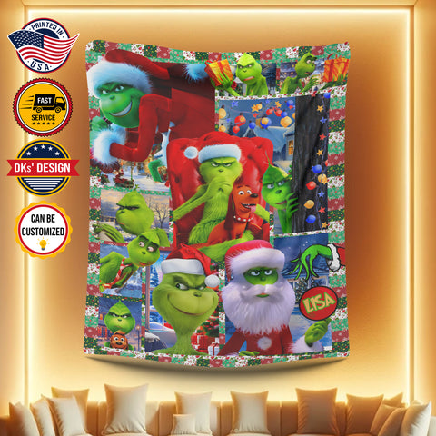Image of Personalized Christmas Grinch Blanket, Custom Baby Grinch Face Blanket, Grinchmas Blanket, Christmas Baby Blanket, Christmas Gifts