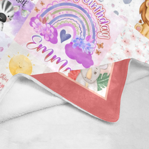 Image of Personalized Birthday Baby Blanket, Custom Rainbow Girl Blanket, Safari Animals Baby Blanket, Baby Birthday Blanket, Birthday Gift