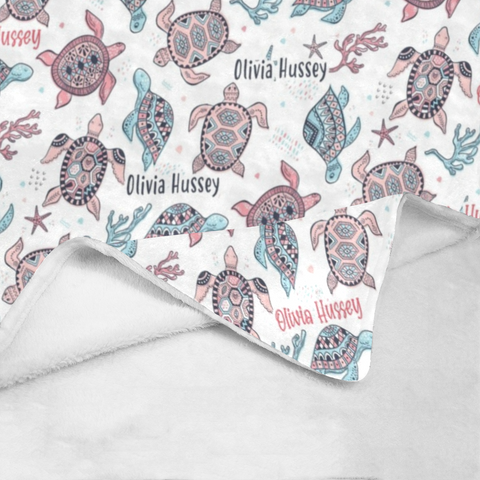 Image of Personalized Sea Turtle Blanket, Custom Baby Blanket, Sea Turtle Baby Blanket, Turtle Baby Blanket, Ocean Blanket, Baby Shower Gift