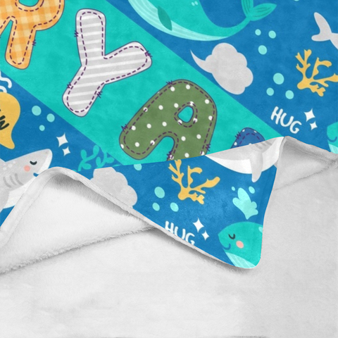 Image of Personalized Baby Blanket, Custom Colorful Doodle Sea Animals Blanket, Ocean Animals Blanket, Ocean Boy Blanket, The Sea Nursery Blanket