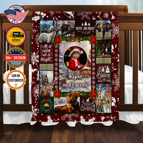 Image of Personalized Christmas Blanket, Custom Baby And Friends Blanket, Christmas Animals Blanket, Christmas Friends Blanket, Christmas Gift