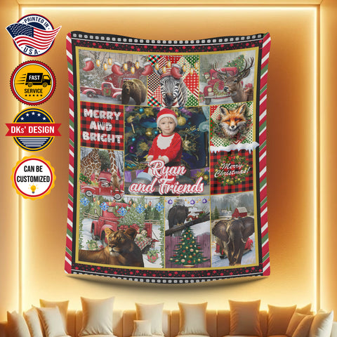 Image of Personalized Christmas Blanket, Custom Baby Christmas Red Car And Wildlife Blanket, Christmas Camper Truck Blanket, Christmas Gift