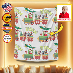 Personalized Christmas Blanket, Custom Dinosaur Christmas Train Blanket, Christmas Dino Name Blanket, Christmas Baby Blanket, Christmas Gifts