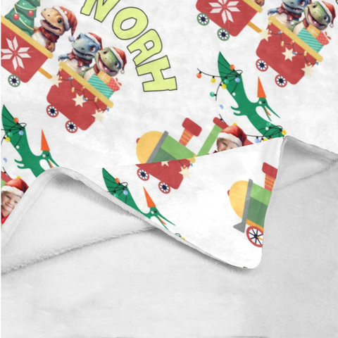 Image of Personalized Christmas Blanket, Custom Dinosaur Christmas Train Blanket, Christmas Dino Name Blanket, Christmas Baby Blanket, Christmas Gifts