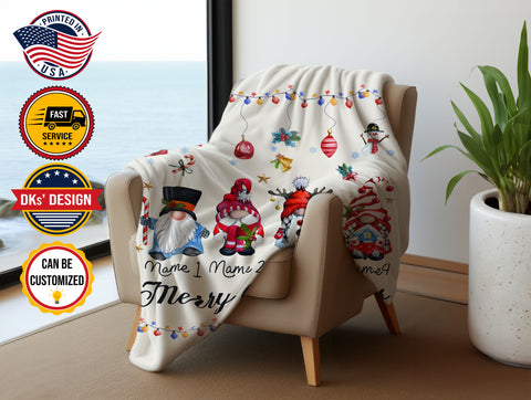 Image of Personalized Christmas Blanket, Custom Gnome Family Christmas Blanket, Family Name Blanket, Gnome Blanket, Christmas Gifts