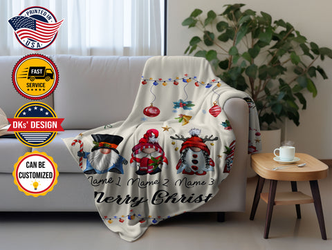 Image of Personalized Christmas Blanket, Custom Gnome Family Christmas Blanket, Family Name Blanket, Gnome Blanket, Christmas Gifts