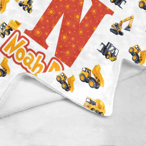 Image of Personalized Construction Vehicle Blanket, Custom Baby Work Vehicles Blanket, Boy Blanket, Tractor Kids Blanket, Construction Trucks Blanket