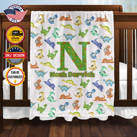 Image of Personalized Dinosaur Baby Blanket, Custom Dinosaur Blanket, Dinosaur Name Blanket, Baby Dino Blanket, Baby Shower Gift, Christmas Gifts