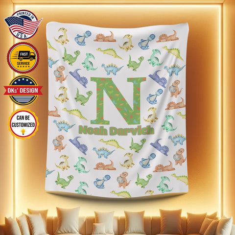 Image of Personalized Dinosaur Baby Blanket, Custom Dinosaur Blanket, Dinosaur Name Blanket, Baby Dino Blanket, Baby Shower Gift, Christmas Gifts